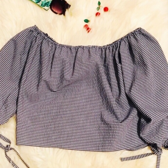 🧺Zara Gingham Blue White Seersucker Off Shoulder - Picture 6 of 8